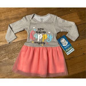Gerber 3-6 m NWT organic dress you make me happy grey pink tutu